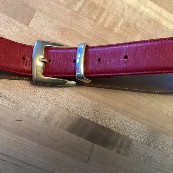 Talbots red Italian leather belt with gold color brass buckle and keeper Large - Picture 7 of 7
